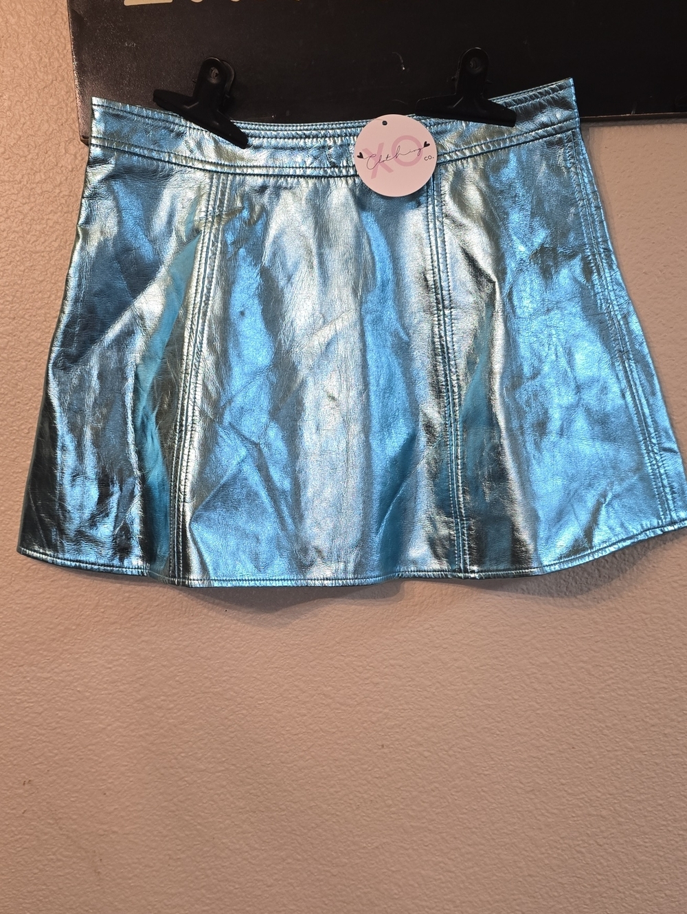 Metallic Blue Mini Skirt with Panel Seams